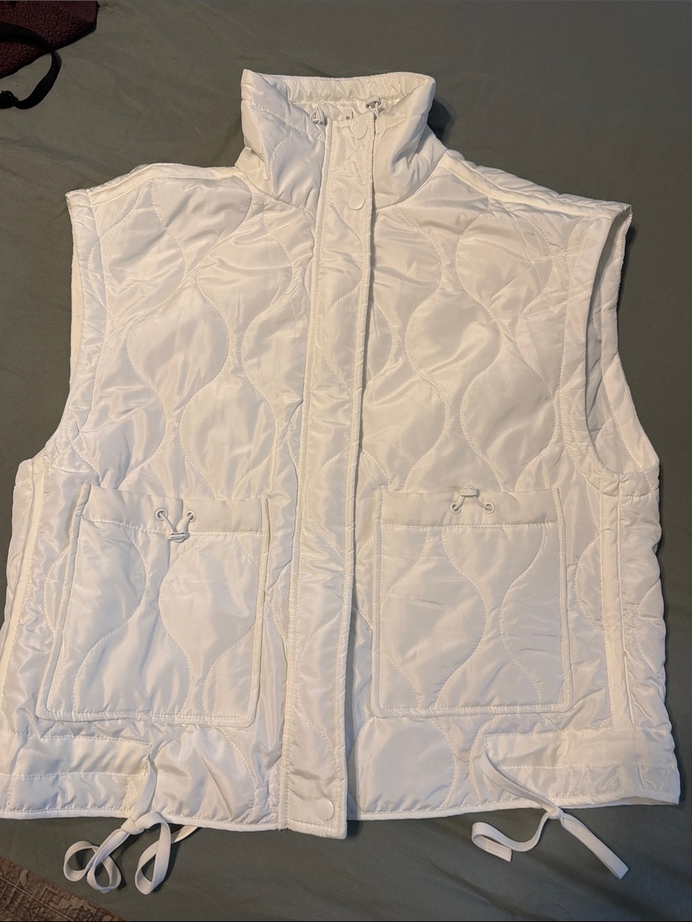 Thread & Supply White Quilted Snap-Front Vest with High Collar